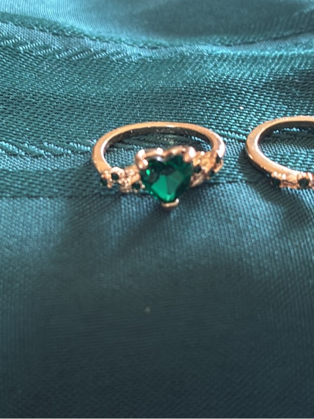 Gold Heart Ring with Emerald Green Heart Stone